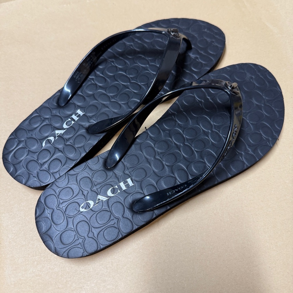 Coach Women Black Slippers Flip Flops Size 9 - Picture 3 of 7